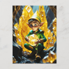 Cartão Postal Elf Segurando Cristal Amarelo