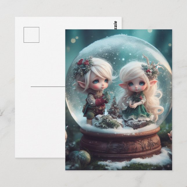 Cartão Postal Elf Snowglobe (Frente/Verso)