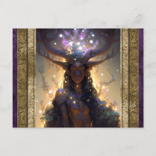 Cartão Postal Elf Woman Com Antlers Fantasy Art