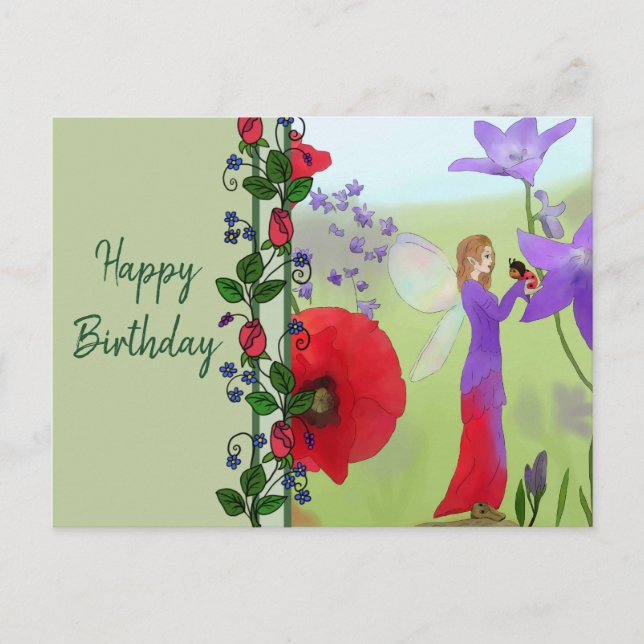 Cartão Postal Elfe im Blumenbet (Frente)