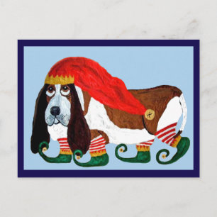 Cartão Postal Elfo Basset Hound de Natal