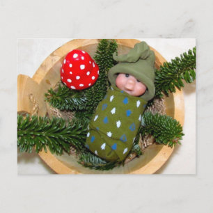 Cartão Postal Elfo de Bebê giro no pinho com banheira: Clay Pol