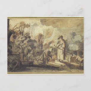 Cartão Postal Eliezer e Rebecca no poço