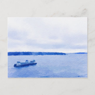 Cartão Postal Eliot Bay Seattle Ferry Watercolor