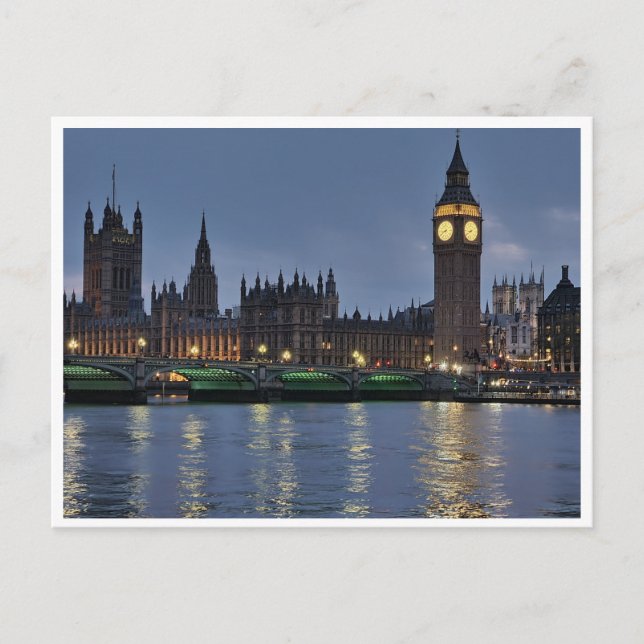 Cartão Postal Elizabeth Tower e Westminster Bridge London Reino  (Frente)