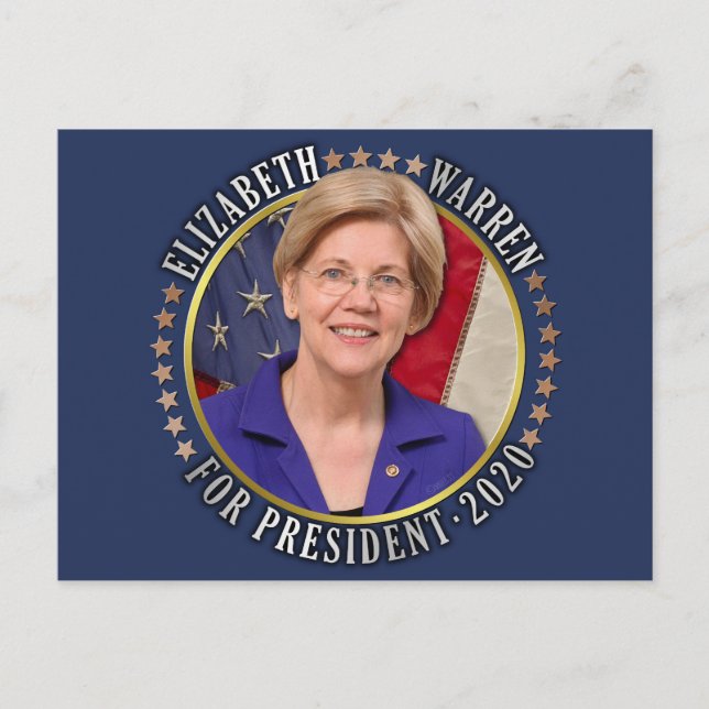 Cartão Postal Elizabeth Warren para Presidente 2020 Foto Democra (Frente)
