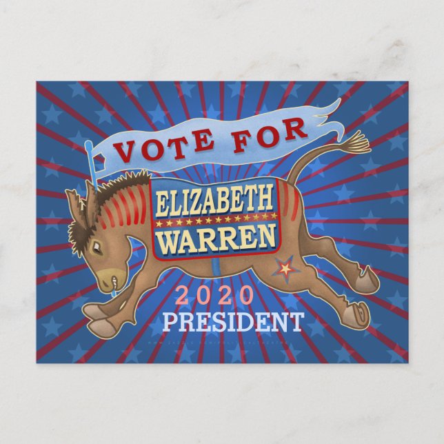 Cartão Postal Elizabeth Warren Presidente 2020 Democrata Donkey (Frente)