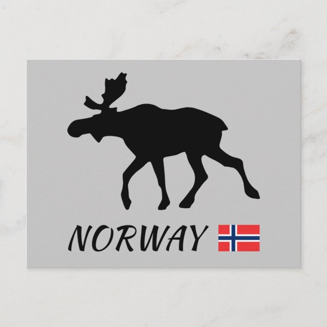 Cartão Postal Elk e Flag da Noruega (Frente)