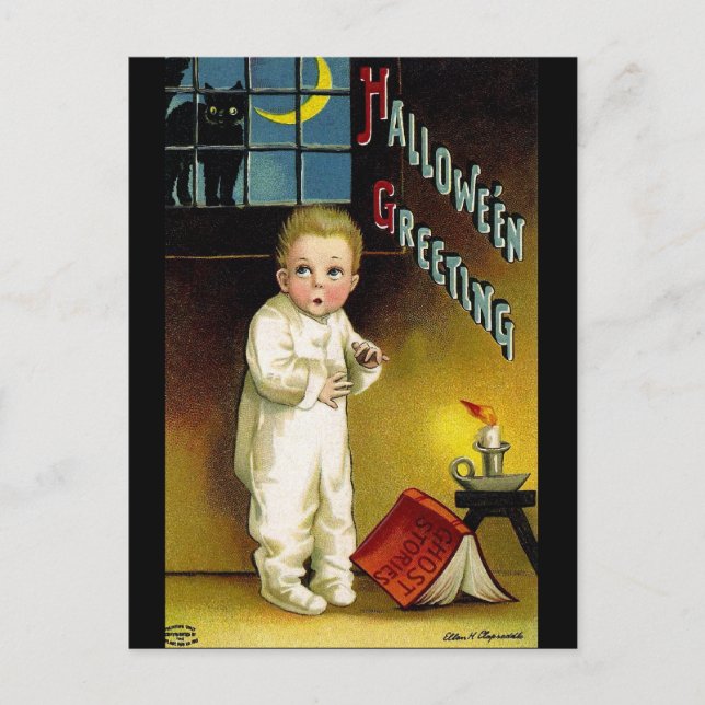 Cartão Postal Ellen H. Clapsaddle: Halloween assustador (Frente)
