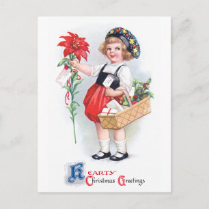 Cartão Postal Ellen H. Clapsaddle: Rapariga com Poinsettia