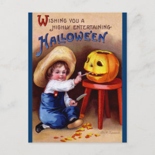 Cartão Postal Ellen H. Palheta: Garoto com Jack O'Lantern