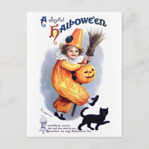 Cartão Postal Ellen H. Palheta: Halloween Harlequin com Cat