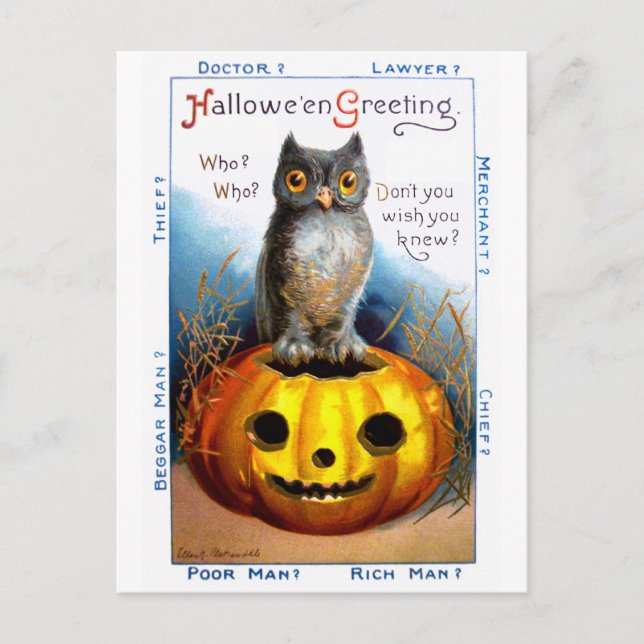 Cartão Postal Ellen H. Palheta: Halloween Owl (Frente)