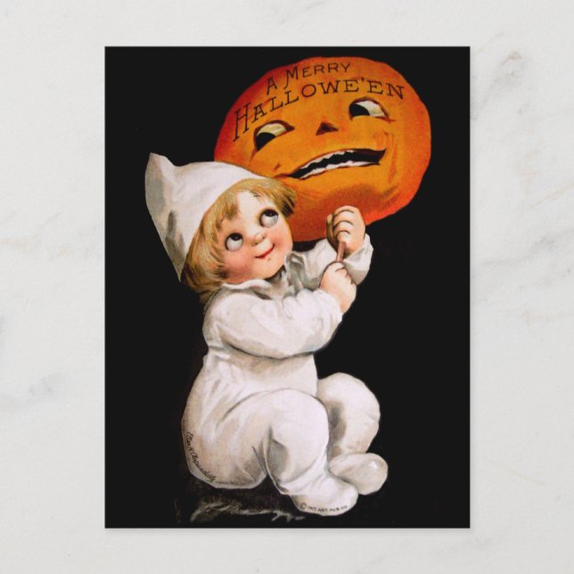 Cartão Postal Ellen H. Palheta: Toddler com Pumpkin (Frente)