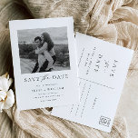 Cartão Postal Ellesmere Foto Moderna Minimalista Salvar A Data<br><div class="desc">O Casamento Ellesmere salva o cartão de data apresenta um design moderno minimalista com uma letra escrita manuscrita num fundo branco para uma aparência simples e limpa. Os cabeçalhos de script são uma imagem que não pode ser editada. Todo o outro texto é totalmente editável. Para personalização mais avançada deste...</div>