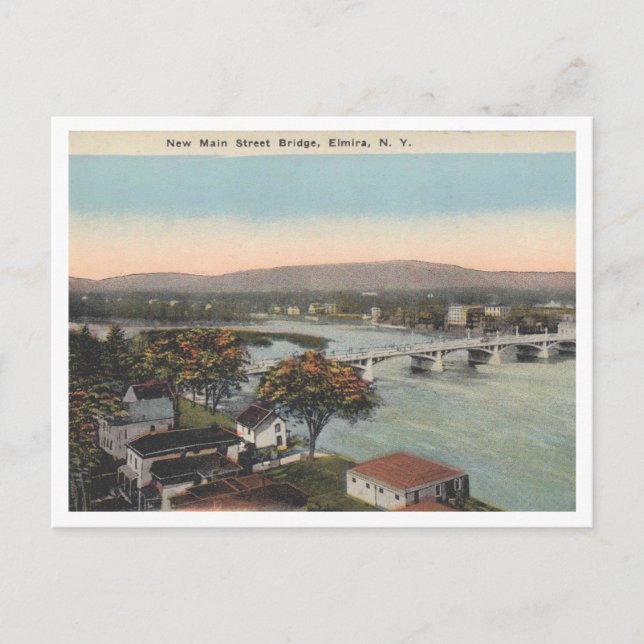 Cartão Postal Elmira NY New Main Rua Bridge 1927 Estilo de Vinta (Frente)