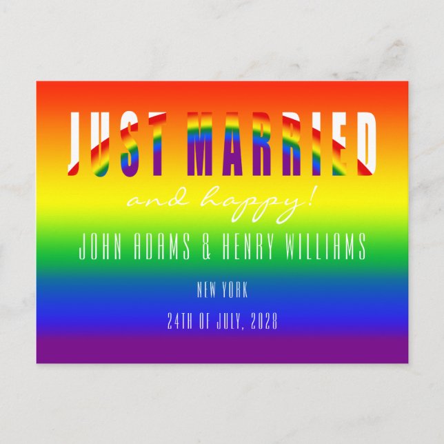 Cartão Postal Elopemento de Gay LGBT do Recem casados do Casal g (Frente)