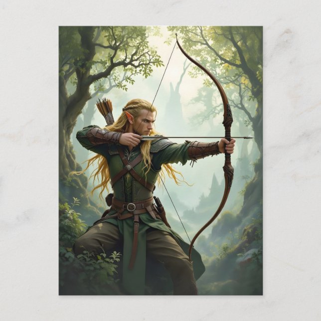 Cartão Postal Elven Archer do Parque Woodland (Frente)