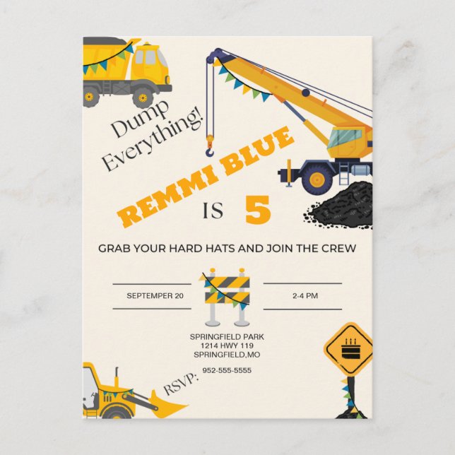 Cartão Postal Em Construção! Aniversário de um lado só (Frente)