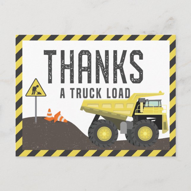 Cartão Postal Em Construção, Dump Truck Birthday Obrigado (Frente)