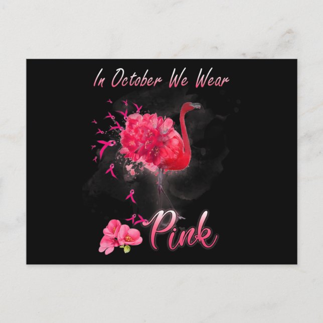Cartão Postal Em outubro, Vestimos o Cancer rosa Flamingo Awa (Frente)
