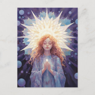Cartão Postal Em Paz Meditando Yoga Girl Crystals Blue Purple