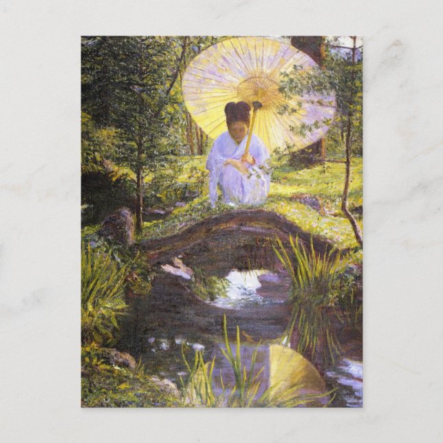 Cartão Postal Em um jardim japonês por Lilla Cabot Perry (Frente)