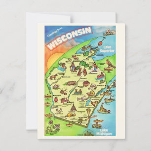 Cartão postal em Wisconsin ilustrado de forma colo