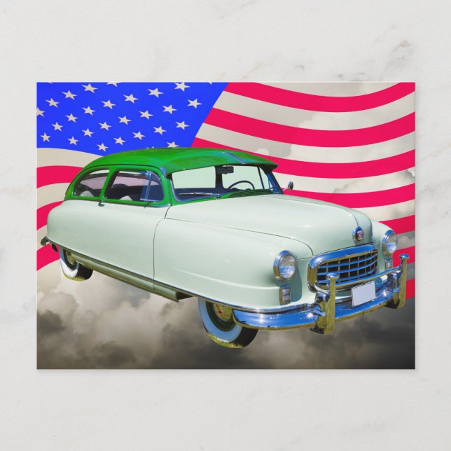 Cartão Postal Embaixador Da Nash Car E Bandeira Americana, 1950 (Frente)