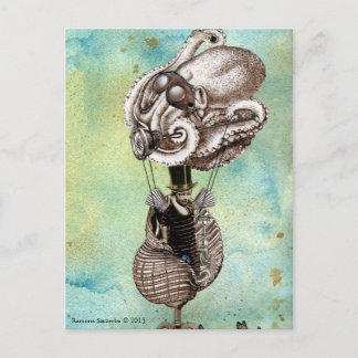 Cartão Postal Embarcação de polvo Steampunk