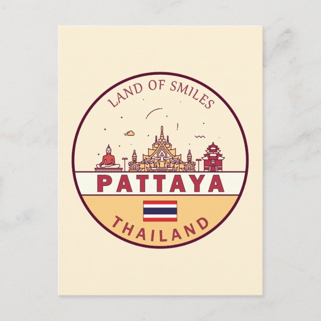 Cartão Postal Emblema da cidade de Pattaya na Tailândia (Frente)