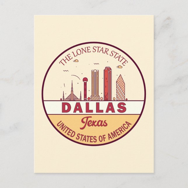 Cartão Postal Emblema da paisagem urbana da cidade de Dallas Tex (Frente)