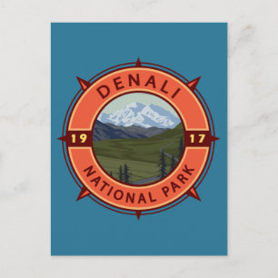 Cartão Postal Emblema de Bússola Retro do Parque Nacional Denali