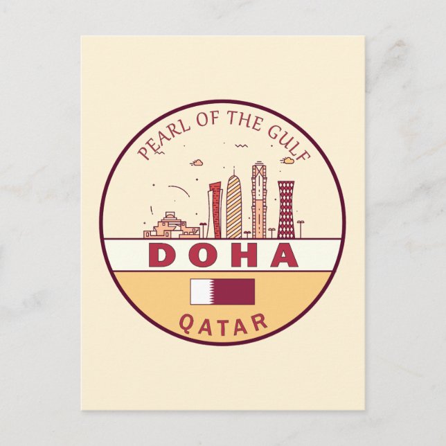 Cartão Postal Emblema de Skyline Cidade do Qatar de Doha (Frente)