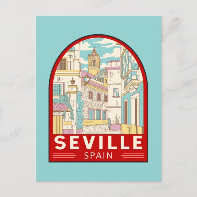 Cartão Postal Emblema de Viagem de Espanha de Sevilha (Frente)