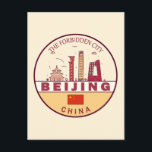 Cartão Postal Emblema do Skyline na Cidade de Beijing China<br><div class="desc">Design de arte colorida e minimalista de Pequim,  com monumentos e marcos da cidade na China.</div>