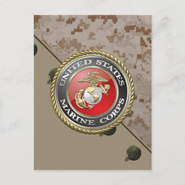 Cartão Postal Emblema e uniforme do USMC [3D] (Frente)