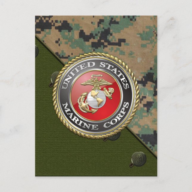 Cartão Postal Emblema e uniforme do USMC [3D] (Frente)