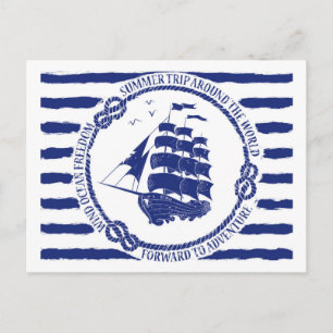 Cartão Postal Emblema náutico com navio à vela