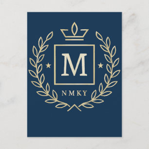 Cartão Postal "Emblema Real NMKY – Design de Brasão com Monogram