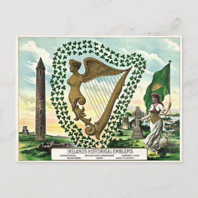 Cartão Postal Emblemas Históricos da Irlanda (Frente)