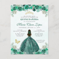 Emerald Green Dourada Princesa Floral Quinceañera