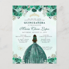 Cartão Postal Emerald Green Dourada Princesa Floral Quinceañera