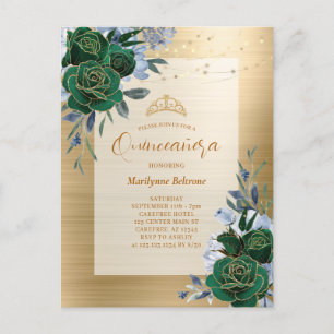 Cartão Postal Emerald Green Dourado Floral Quinceañera