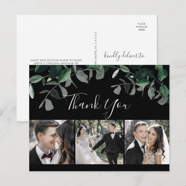 Cartão Postal Emerald Greenery Black 3 Foto Obrigado Cartão-post (Frente/Verso)
