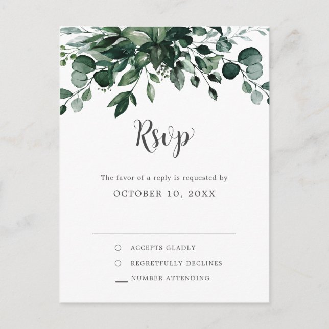 Cartão Postal Emerald Greenery Eucalyptus Botanical Wedding RSVP (Frente)