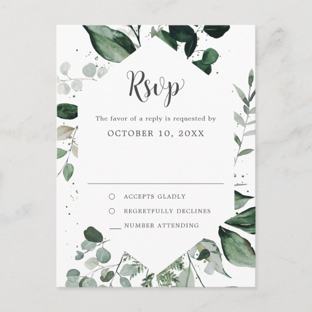Cartão Postal Emerald Greenery Eucalyptus Botanical Wedding RSVP (Frente)