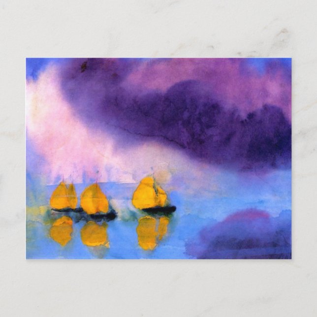 Cartão Postal Emil Nolde - Mar com Nuvens Violetas e Barcos Mari (Frente)