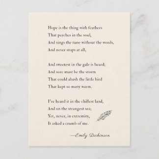 Cartão Postal Emily Dickinson Poem hope é coisa com penas