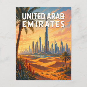 Cartão Postal Emirados Árabes Unidos Ilustração Viagem Arte